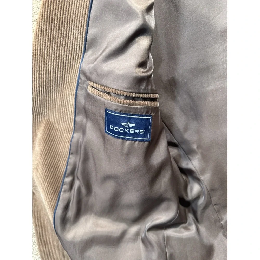 DOCKERS 44L Brown Corduroy Blazer Jacket‎ Sport Coat Single Breasted Professor